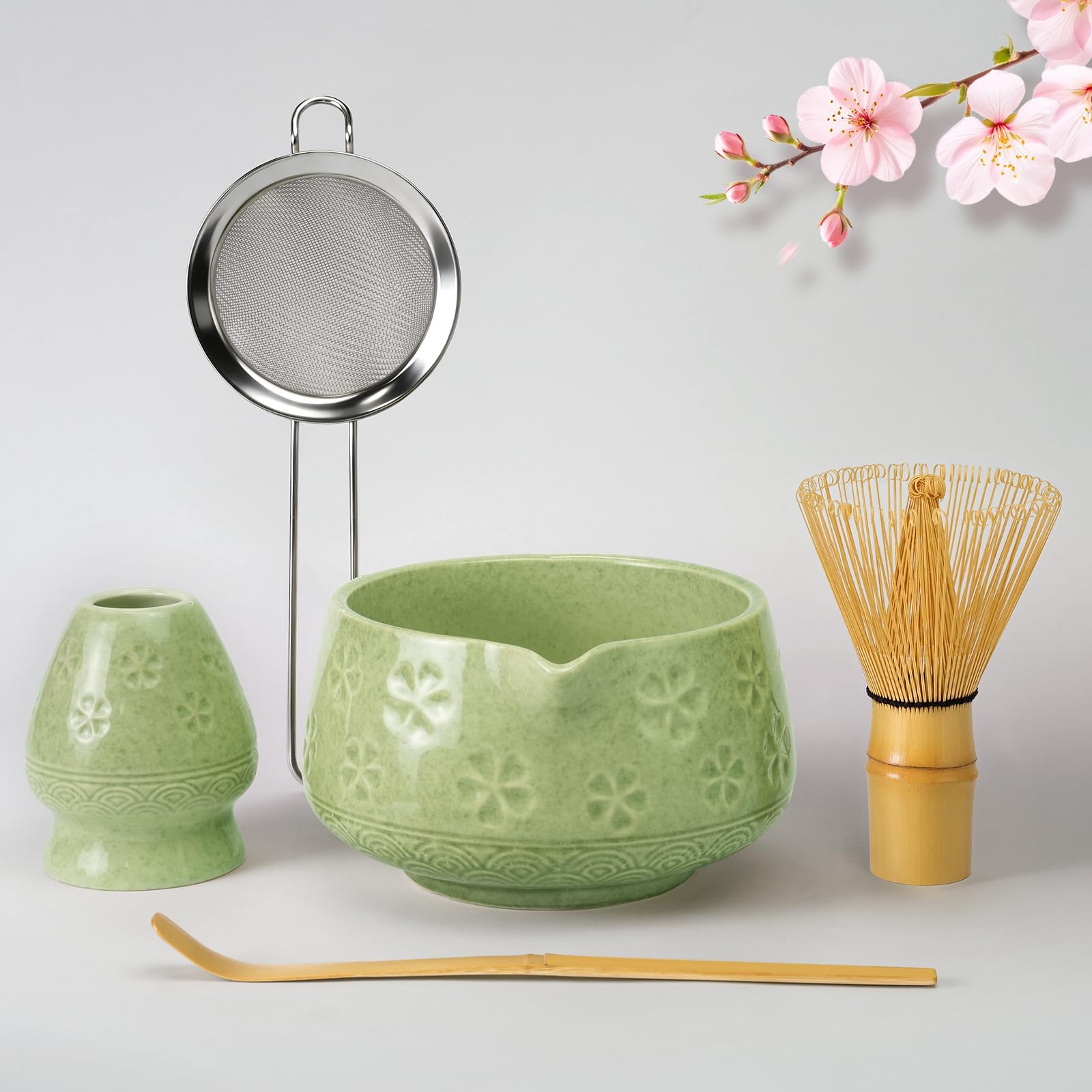 Jidkuld Matcha Whisk Set, Matcha Kit Gifts for Matcha Lovers, Mottled Green