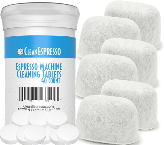 CleanEspresso - Designed For Breville Cleaning Kit - 40 Cleaning Tablets and 6 Water Filters for