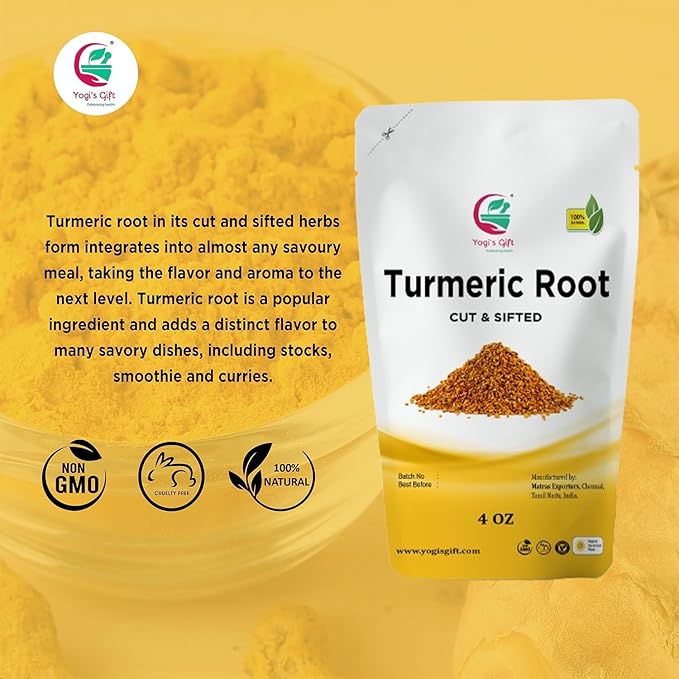 Turmeric root 4 oz | Cut and Sifted Dried Turmeric Pieces | Flavourful Indian Spice | Make Healthy Teas, Smoothies and Lattes | Curcuma longa | 100% Pure and Natural | by Yogi?셲 Gift짰