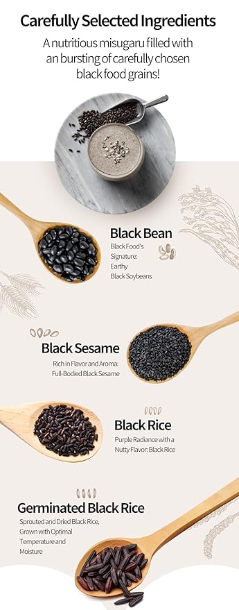 Damtuh Misugaru – Korean Black Mixed Grain Powder Drink, Traditional Multigrain Meal Replacement Shake with Black Rice, Black Beans & Sesame, 20g x 40 Sticks