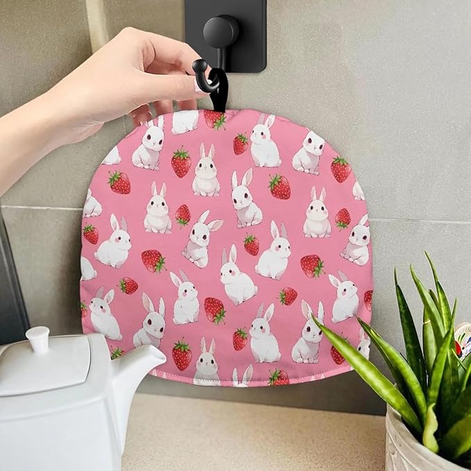 Bunny Strawberry Tea Cosy for Teapot Easter Teapot Warmer Insulating Tea Cozy Reusable Teapot Cover for Kitchen Home Decorative Keep Warm Tea Pot Decor Durability Tea Set Protector