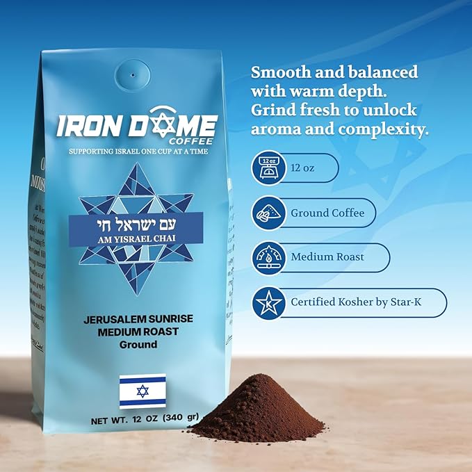 Iron Dome Coffee ??Jerusalem Sunrise Medium Roast Ground Coffee ??Smooth and Balanced 12oz Bag ??Freshly Roasted, Ground Coffee ??Inspired by the Warmth and Heritage of Jerusalem