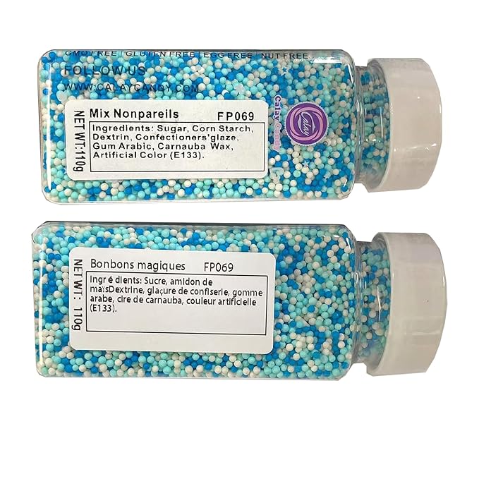Sentovac Blue and White Nonpareils Sprinkles Edible 2mm Mini Peals Sprinkle for Cake Decorating Sugar Candy Cookie Cupcake Topper Baking Decorations Halloween Christmas Baby Shower Supplies