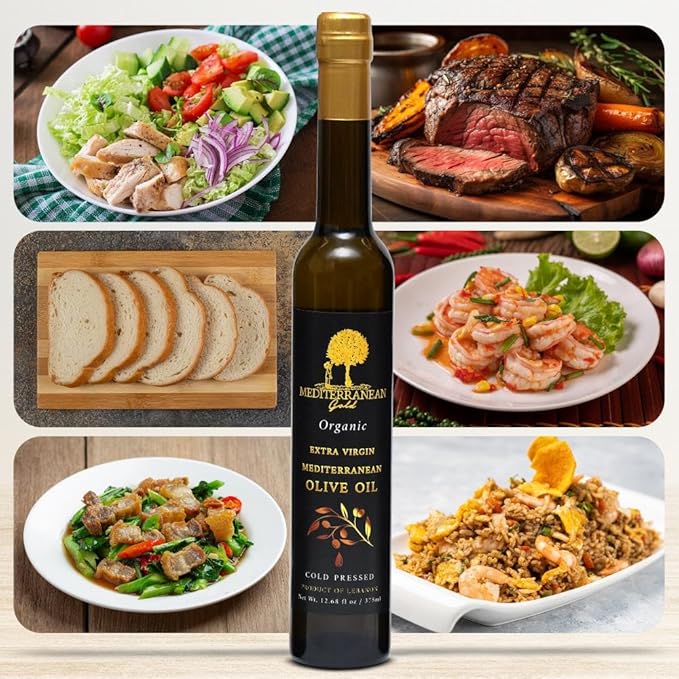 Mediterranean Gold Organic Olive Oil Extra Virgin - First 100% Nature-Made Cold Pressed, Unfiltered & Hand-Harvested, Ensure High Polyphenol With Antioxidant Count - For Foods Salads & Meats
