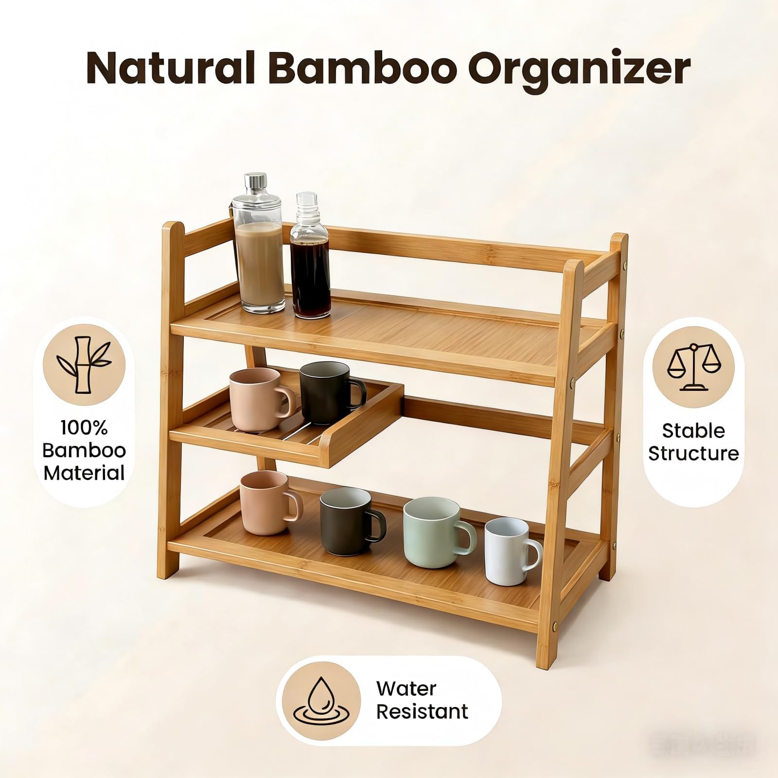 Lnncdsc 3 Tier Bamboo Matcha Station, coffee station organizer Shelf