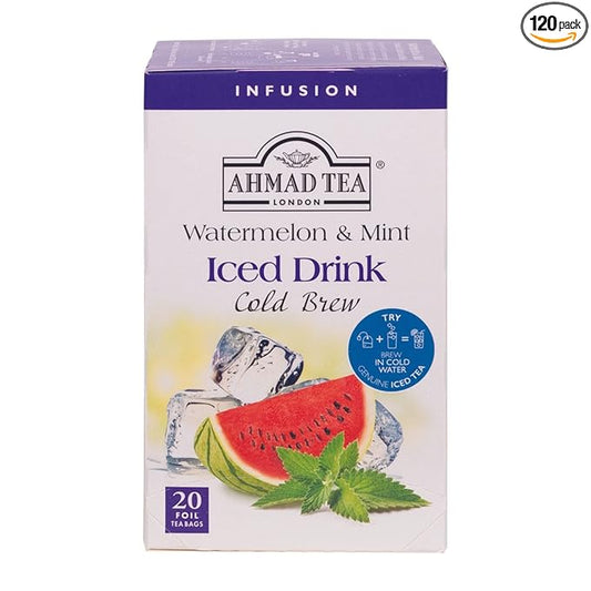 Ahmad Tea Herbal Tea, Cold Brew Watermelon & Mint Teabags, Iced Tea, 20 ct (Pack of 6) - Decaffeinated