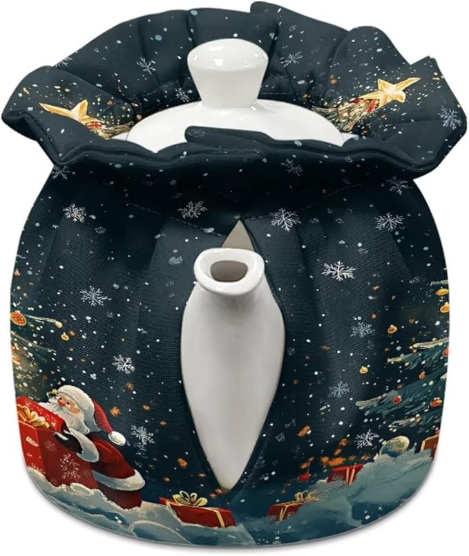 Christmas Tree and Santa Claus Tea Kettle Dust Cover Santa Claus Tea Insulated Cosy for Home Decor Tea Cozies Covers for Breakfast Warmer Tea Kettle Quilt for Hotel Restaurant Tea Party