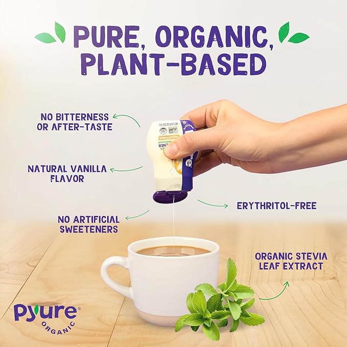 Pyure Organic Liquid Vanilla Stevia Drops | Stevia Liquid Sweetener Keto Sugar Substitutes | Zero Calorie, Zero Sugar, Zero Carb | Plant-Based Sugar Free Liquid Stevia Extract |1.8 oz (4 Pack)