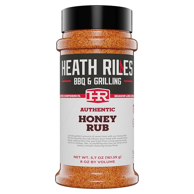 Heath Riles BBQ Rub - Honey Seasoning, Champion Pitmaster Recipe, Legendary BBQ Rubs For Smoking & Grilling, 70+ BBQ Championships, 8 oz.