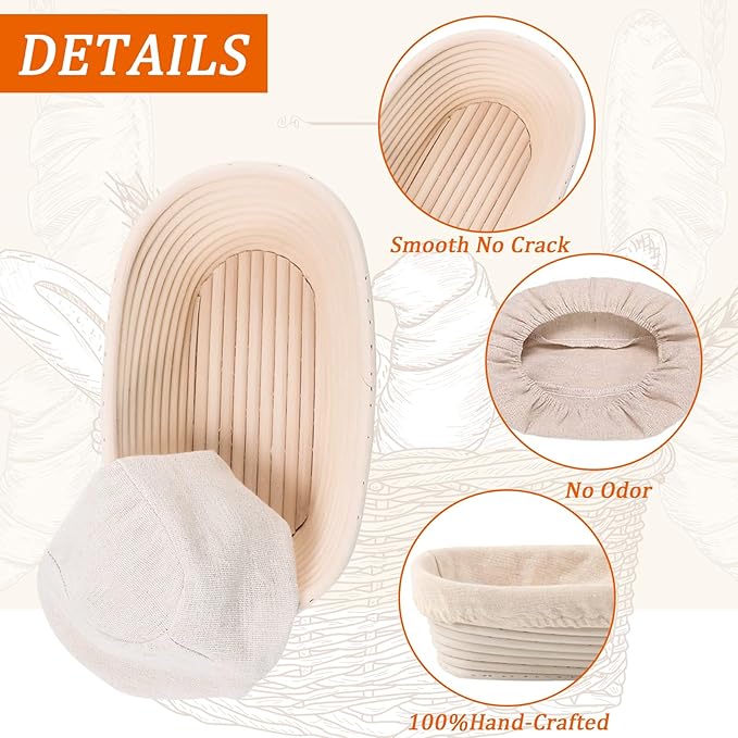 10 inch Oval Banneton Bread Proofing Basket Sourdough Bread Baking Supplies Set of 3 Sourdough Starter Kit Baking Gifts