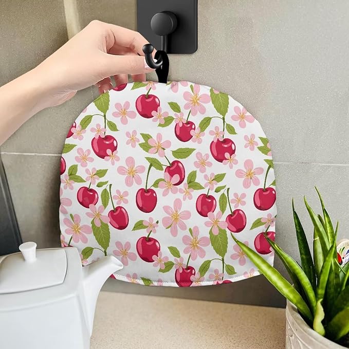 Large Tea Cozy for Teapot Red Cherry Print Extra Thick Tea Pot Cover Home Kitchen Decoration Insulated Teapot Cozy Dust Kitchen Accessories for Home Daily