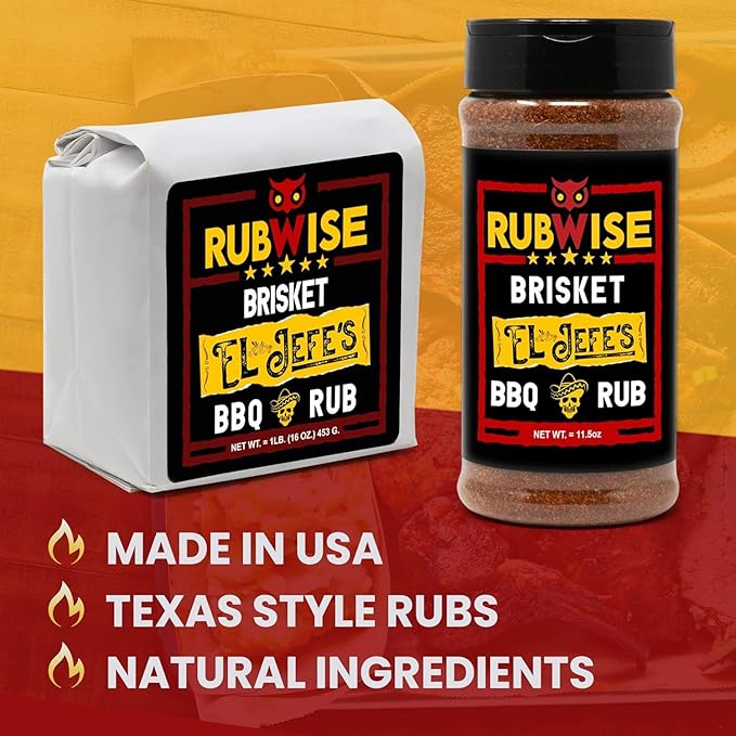 RubWise Texas Style BBQ Brisket Rub - El Jefe (1lb) | Barbecue Rubs & Spices for Smoking and Grilling | Premium Dry Seasonings with Authentic Texan Flavor | Great on Brisket, Steaks, Ribs & Burgers