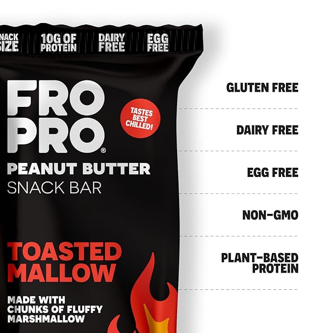 FROPRO Snack Bars - Plant Powered Peanut Butter Protein Bars. All-Natural, Gluten-Free, Dairy-Free, Egg-Free, & Non-GMO | Toasted Mallow, 12 Pack