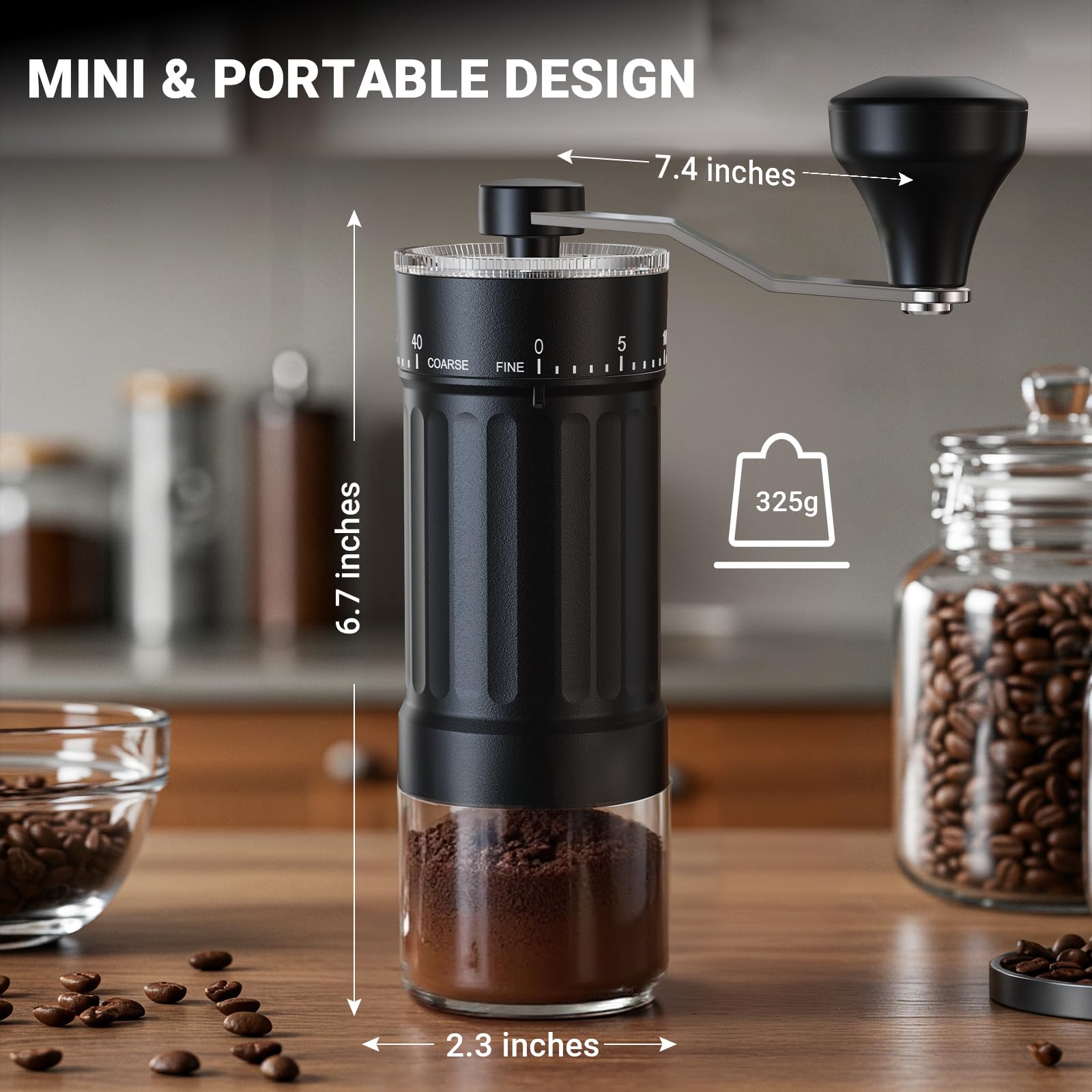 CEVING Mini Manual Coffee Grinder With 40 Adjustable Settings, Black