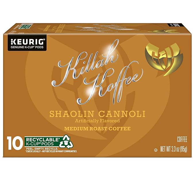 Killah Koffee Shaolin Cannoli, Keurig Single-Serve K-Cup Pods, Flavored Coffee, 10 Count