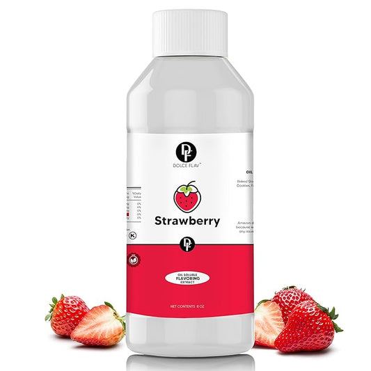Dolce Flav Strawberry Extract 8 oz ??Kosher, Sugar-Free, Concentrated Berry Flavor for Candy, Chocolates & Desserts, Includes Measured Dropper