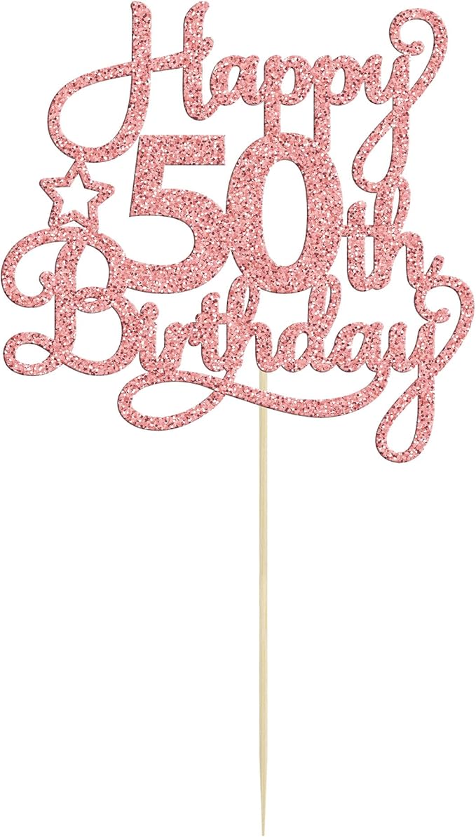 1 Pack Happy 50th Birthday Cake Topper Rose Gold Glitter 50 & Fabulous Cheers to 50 Years Old 50th Birthday Cake Pick for Celebrating 50th Birthday Anniversary Party Cake Decorations Supplies