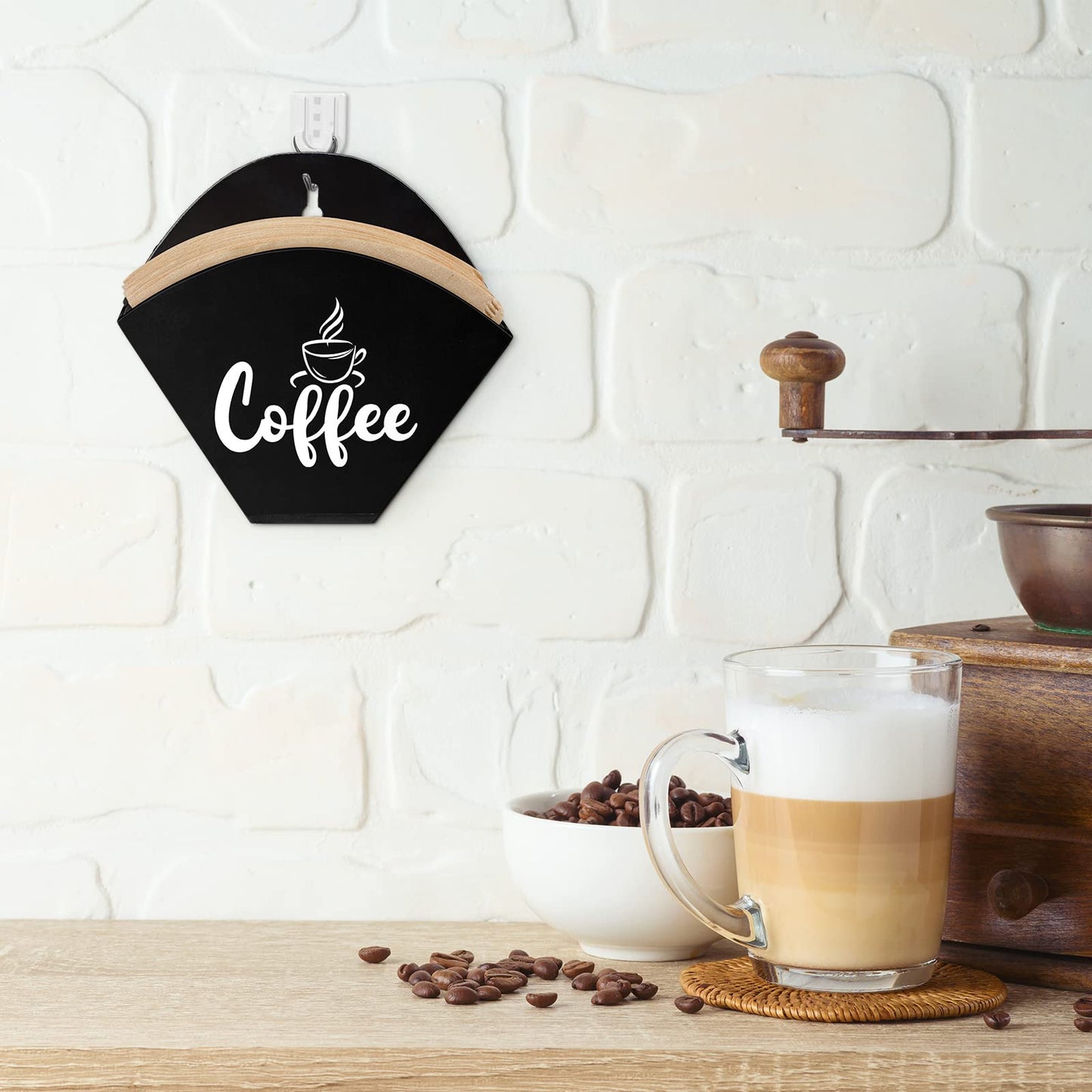 Yalikop Cone Coffee Filter Holder Farmhouse Filter Storage Container Wall-mount Vintage Paper