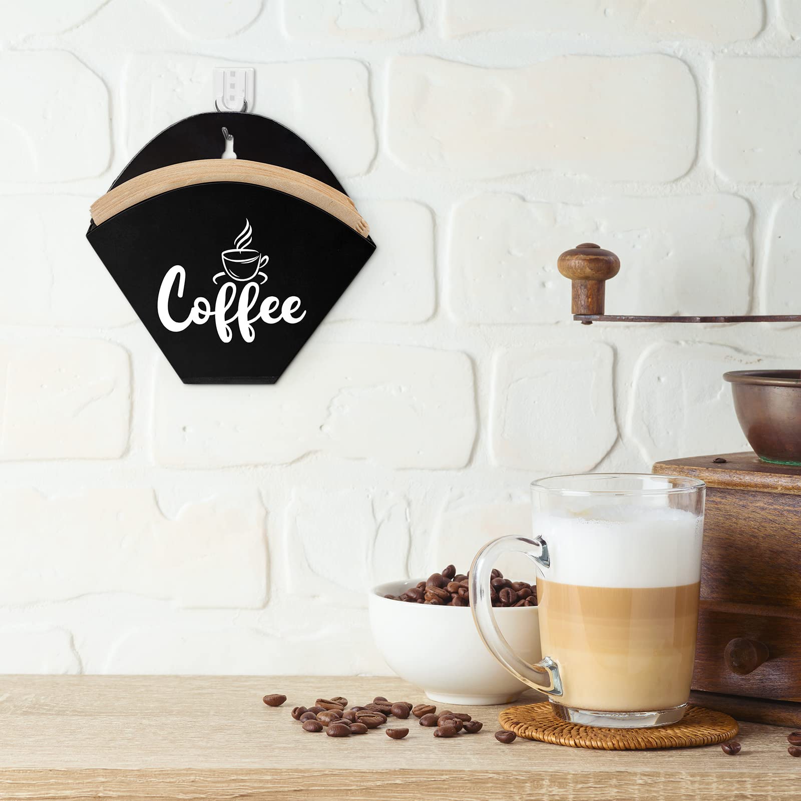 Yalikop Cone Coffee Filter Holder Farmhouse Filter Storage Container Wall-mount Vintage Paper