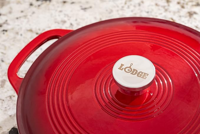 Lodge 3.6 Quart Enameled Cast Iron Oval Casserole With Lid??Dual Handles ??Oven Safe up to 500ì§?F or on Stovetop - Use to Marinate, Cook, Bake, Refrigerate and Serve ??Island Spice Red