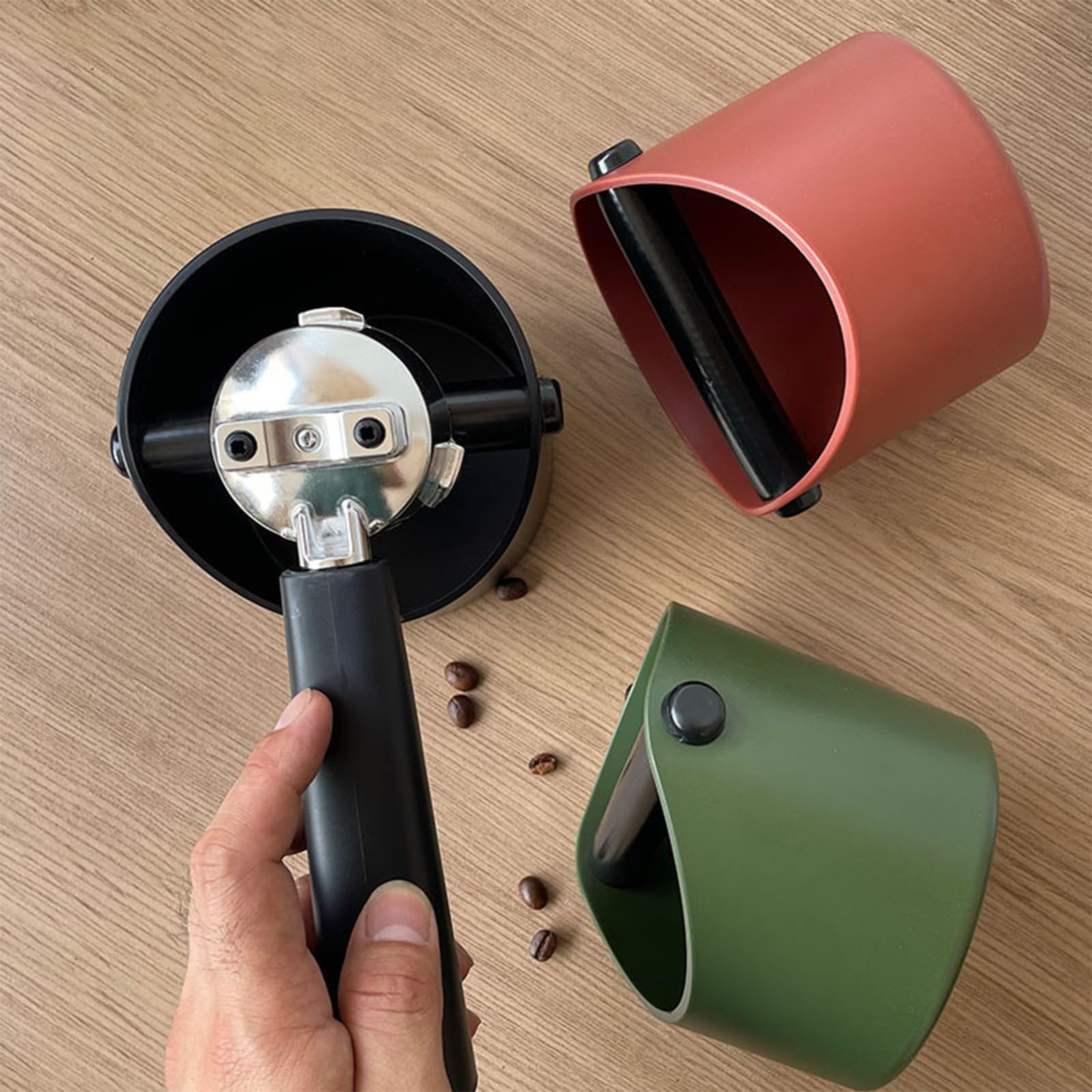 Coffee Knock Box, 4.6 in, Barista Style Espresso Grounds Knock Box, Removable Plastic Knock Rod