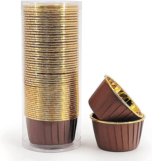 Party Hippo Disposable Foil Muffin Liners, Gold Aluminum Cupcake Ramekin Holders, Little Baking Cups (Coffee), 3.5 Oz 50 pcs