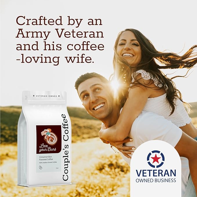 Couple?™s Coffee Ground Coffee | Gives Back to Military Families | Love Your Buns | Medium Roast Cinnamon Bun Flavored Coffee | Made with 100% Arabica Beans | 12oz bag brews about 34 cups