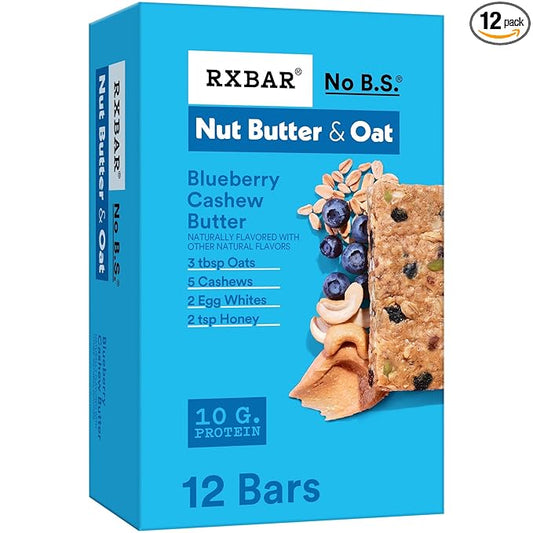 RXBAR Nut Butter and Oat Protein Bars, Protein Snacks, Snack Bars, Blueberry Cashew Butter, 23.2oz Box (12 Bars)