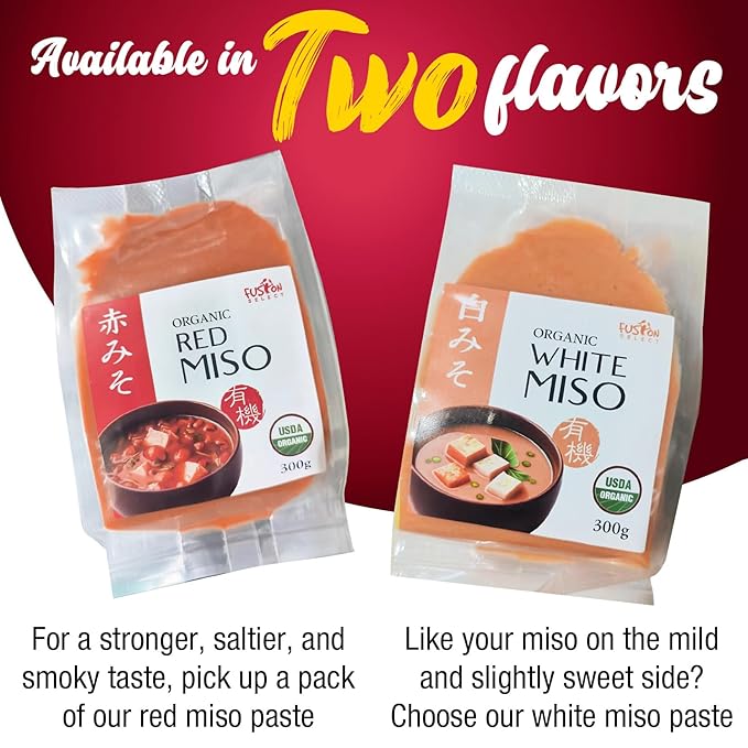 Fusion Select 300g Organic White Miso Paste - Made of Fermented Soy Bean & Rice - Savory Japanese Seasoning For Cooking Soup Base, Broth, Stew, Salad Dressing, Sauce, Marinade, Ramen