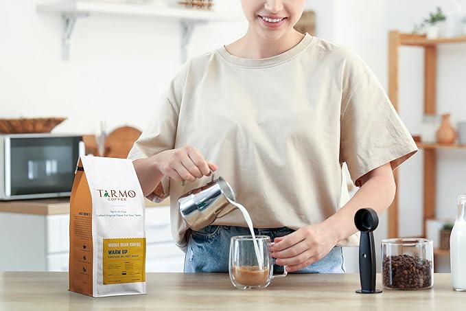 TARMO - WARM UP | Low Acid 100% ROBUSTA Whole Bean Coffee | Specialty Vietnamese Coffee | Single Origin Medium Roast Coffee Beans | 12 Oz Bag
