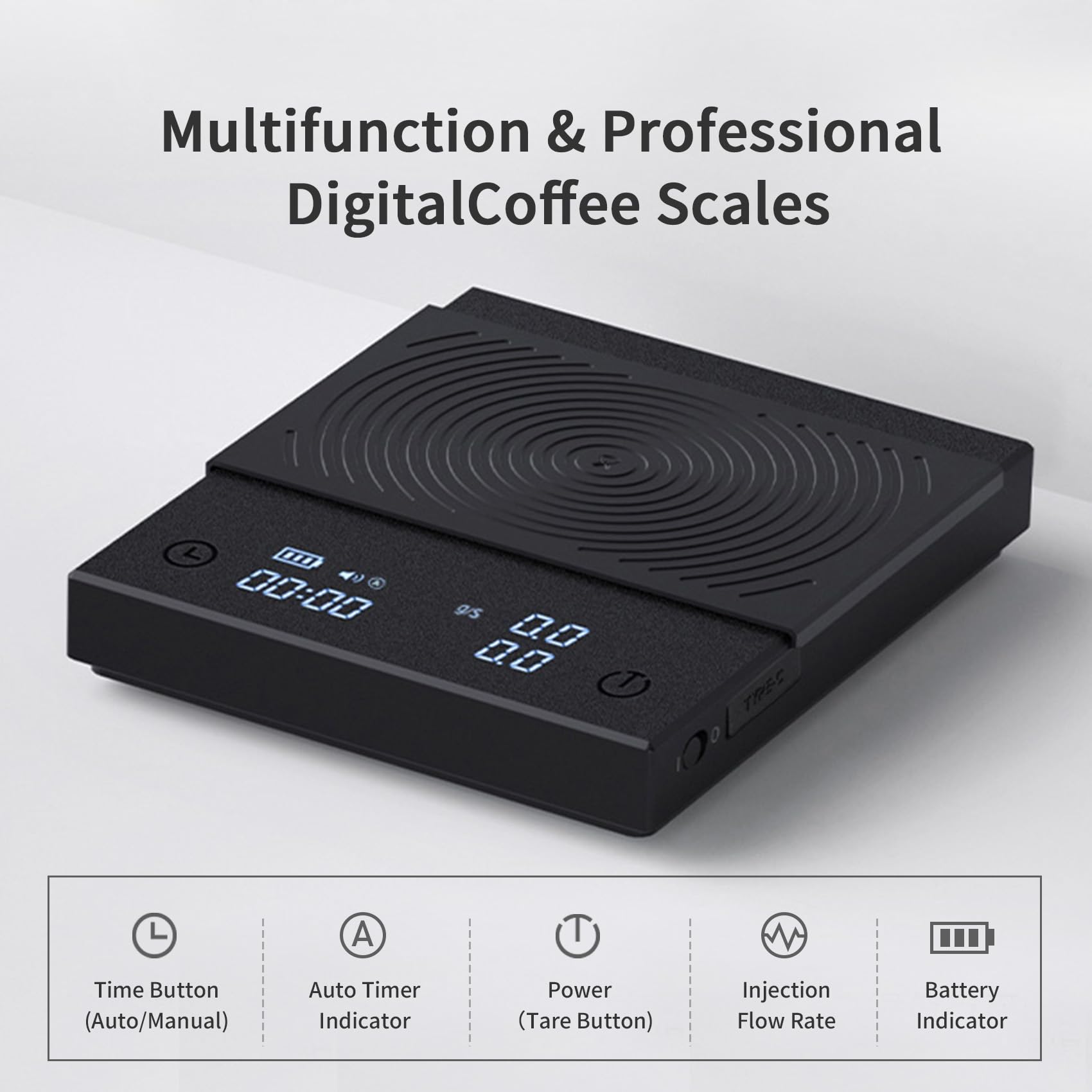 TIMEMORE Coffee Scale Basic 2.0 Electronic Espresso Scale with Water Flow Rate and Timer Function