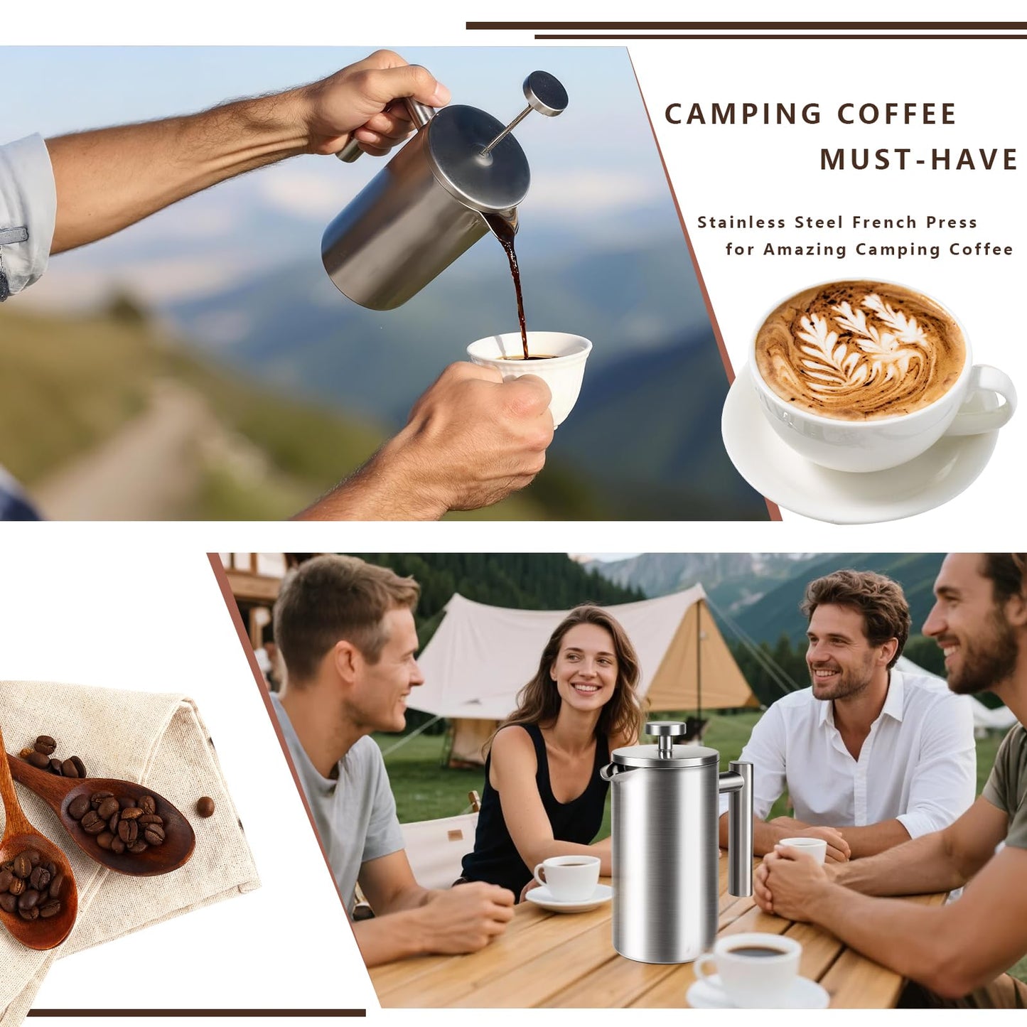 French Press 34 oz, Full Stainless Steel French Press Coffee Maker 4 Cups