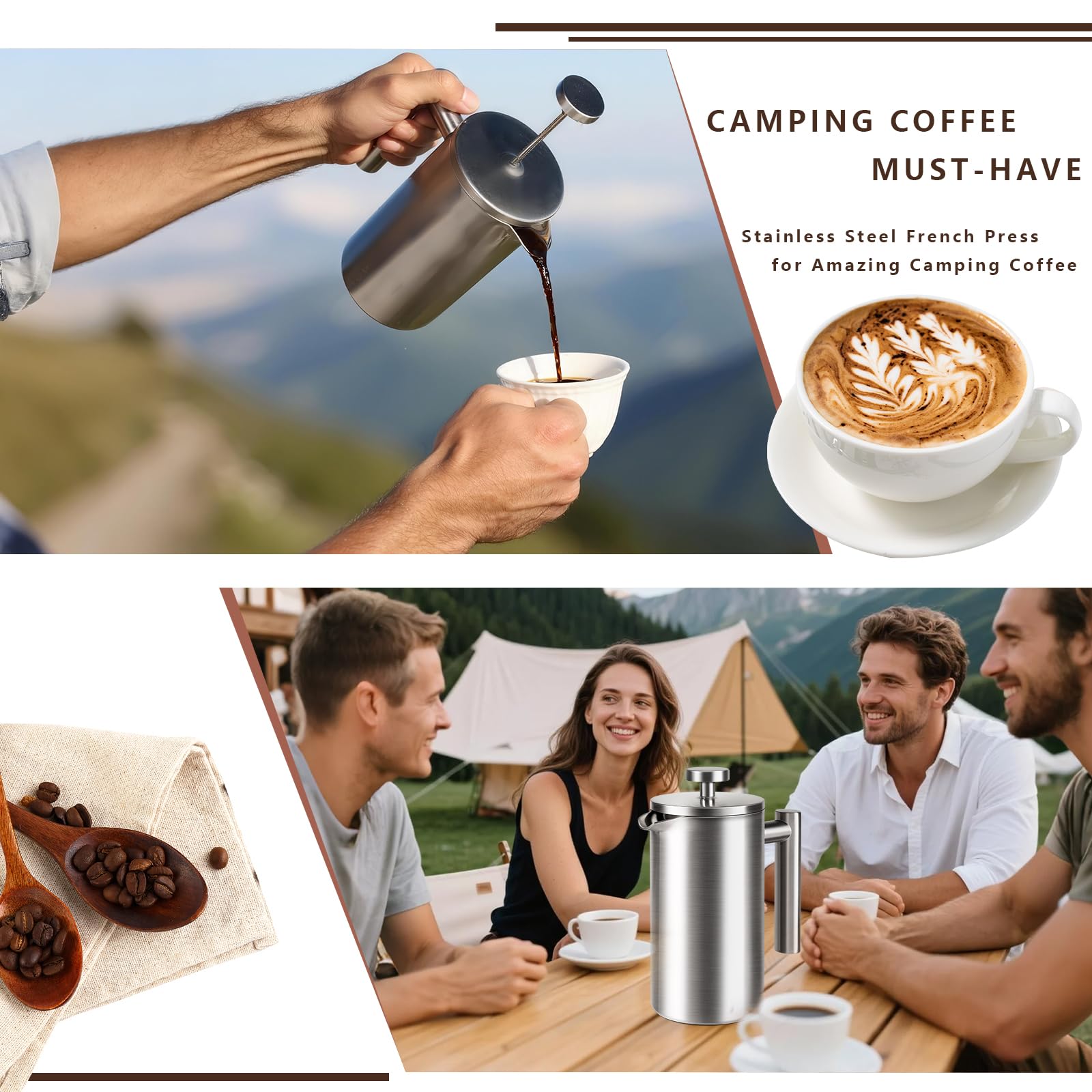 French Press 34 oz, Full Stainless Steel French Press Coffee Maker 4 Cups