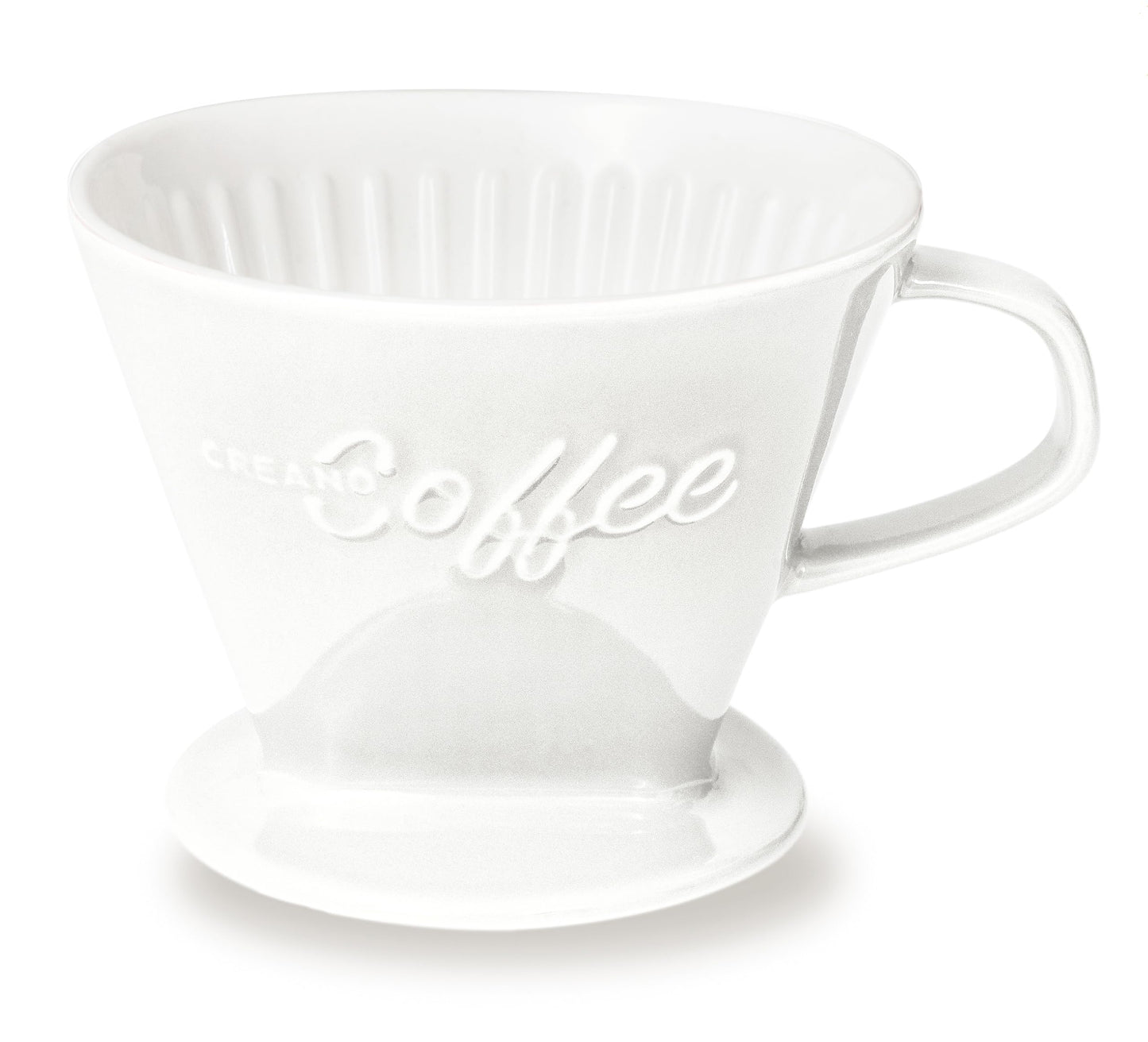 Creano XXL Porcelain Coffee Dripper White - Ceramic Cone Brewer - Pour Over Coffee Maker - Filter