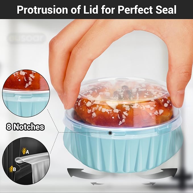 EUSOAR Disposable Ramekins with Lids, Lake Blue 25Packs 5oz Aluminum Foil Mini Muffin Liners, Dessert Cheesecake Pan Creme Brulee Cupcake Ramekins Containers for Catering Gathering Club Wedding Party