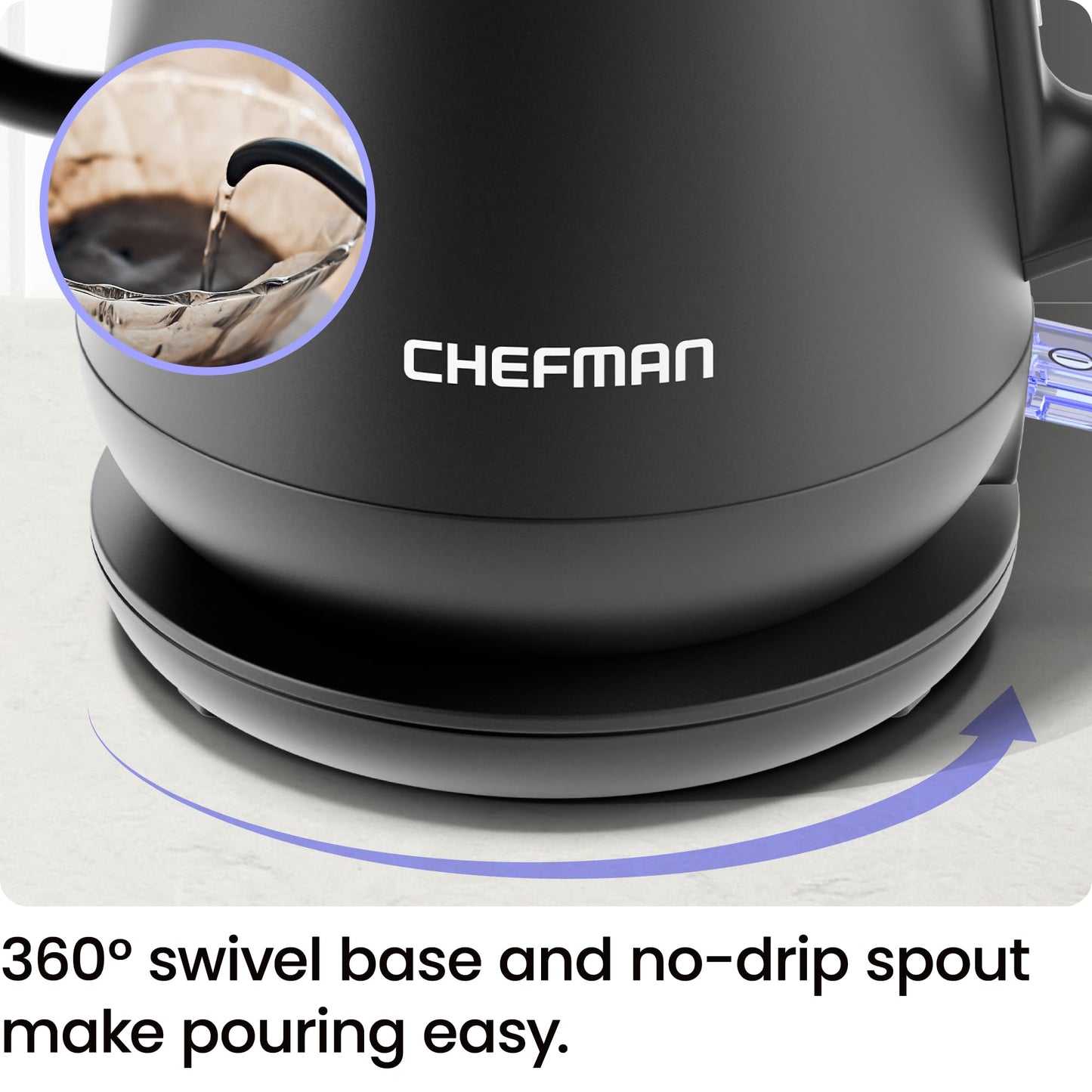Chefman Gooseneck Electric Kettle, 0.8L Pour Over Tea Kettle for Coffee and Tea, One-Touch