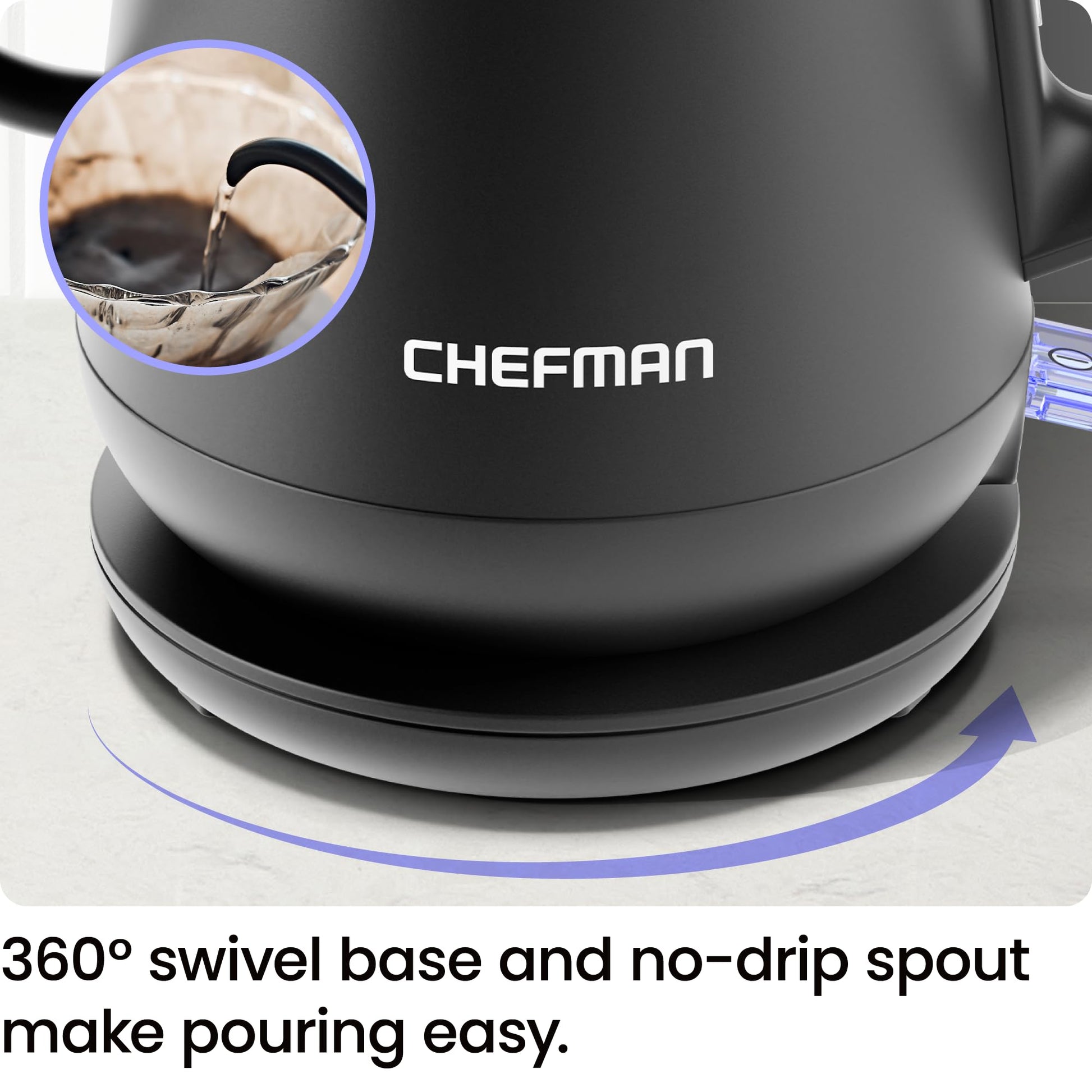 Chefman Gooseneck Electric Kettle, 0.8L Pour Over Tea Kettle for Coffee and Tea, One-Touch