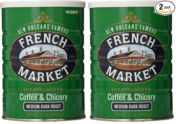 French Market Coffee & Chicory Decaffeinated Medium-Dark Roast Ground Coffee, 12oz Can (Pack of 2)