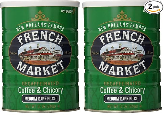 French Market Coffee & Chicory Decaffeinated Medium-Dark Roast Ground Coffee, 12oz Can (Pack of 2)