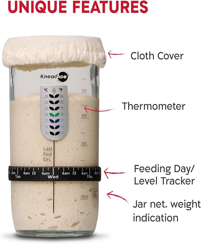 Sourdough Starter Kit ??24oz Starter Jar, 2 Cotton Rope Banneton Proofing Baskets, Magnetic Bread Lame for Scoring ??Gift for Bakers & Complete Sourdough Bread Baking Set