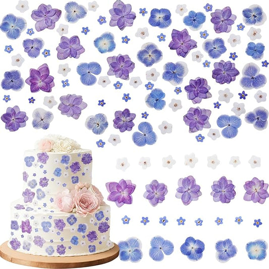 96 Pcs Natural Dried Pressed Edible Flowers for Cake Topper Decorating Cupcake Toppers Cocktails Resin Jewelry Making DIY Art Crafts(Blue,Flower Style)