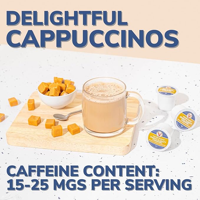 Victor Allen's Coffee Sweet and Salty Caramel Flavored Cappuccino, 12 Count, Single Serve Coffee Pods for Keurig K-Cup Brewers