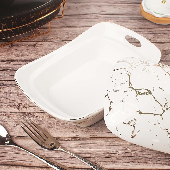11.5" x 7" Ceramic Casserole Dish with Lid, 1.9 Quart Serving Soup Tureen,Chafing Dish for Buffet, Family Food Tray, Catering Casserole for Party, Oven, microwave and dishwasher safe,Large size
