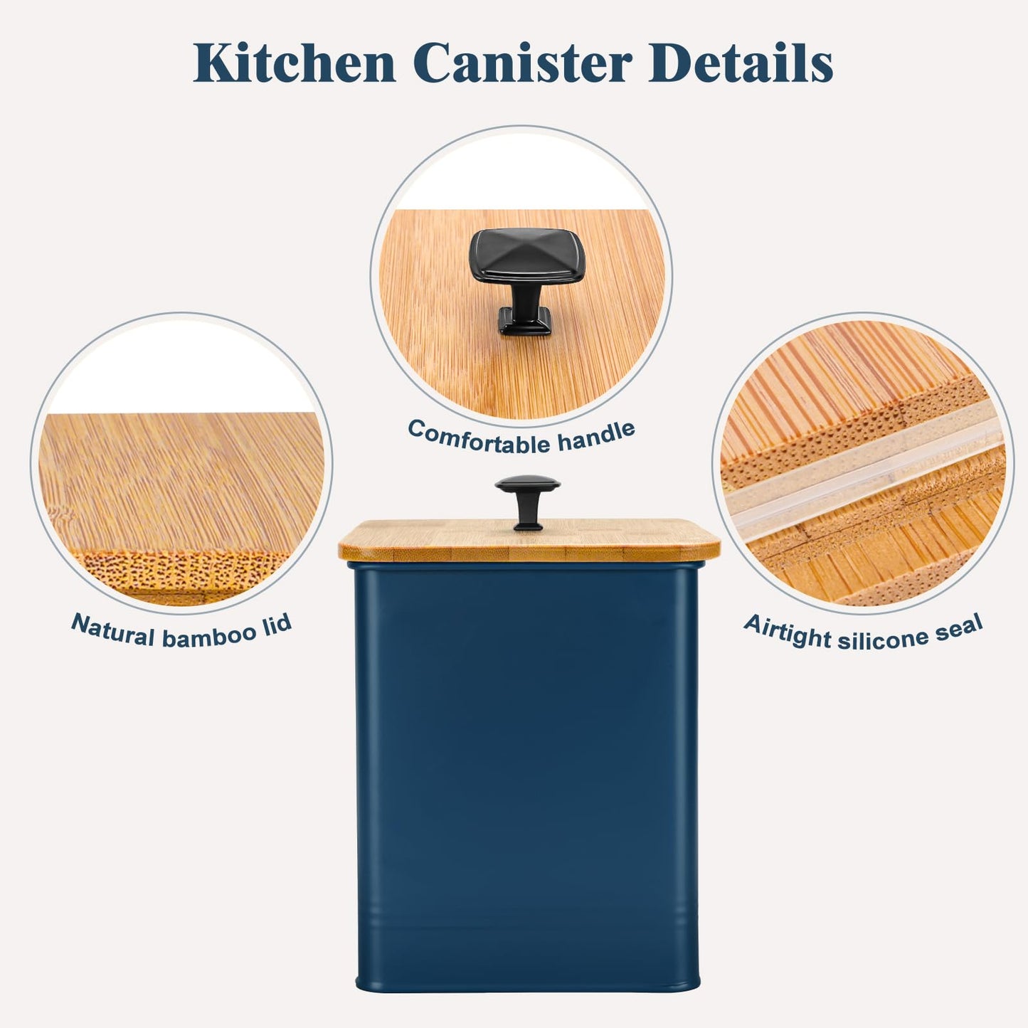 Kitchen Canisters Set of 3, Metal Flour Sugar Storage Containers with Airtight Lids-Canisters Sets