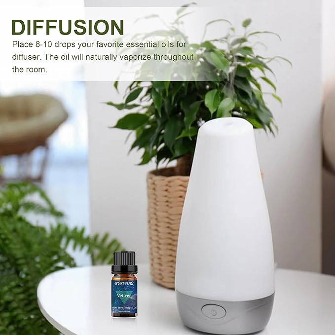 BURIBURI Vetiver Essential Oil Organic for Diffuser, Skin, Candle Soap Perfume Making - 100% Pure, Undiluted, Natural, Aromatherapy Vetiver Oils 10ML