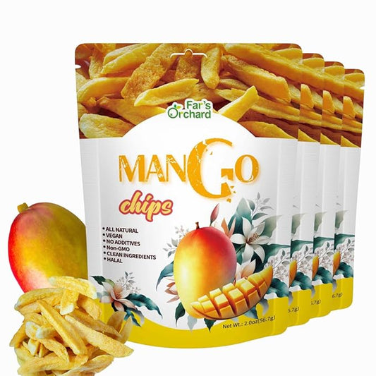Far's Orchard Mango?츮hips ??4?츿ack (2?칚z Resealable Bags), Crunchy Dried Fruit Snack, Vegan, Non GMO, No Additives