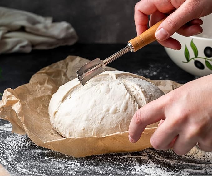 Banneton Bread Proofing Basket - 9"Round & 10"Oval Basket with Liner, Dough Scraper&Whisk, Silicone Brush, Lame - Perfect for Sourdough Bread Baking, Artisan Sourdough Bread (9"Round+10"Oval & Tools)
