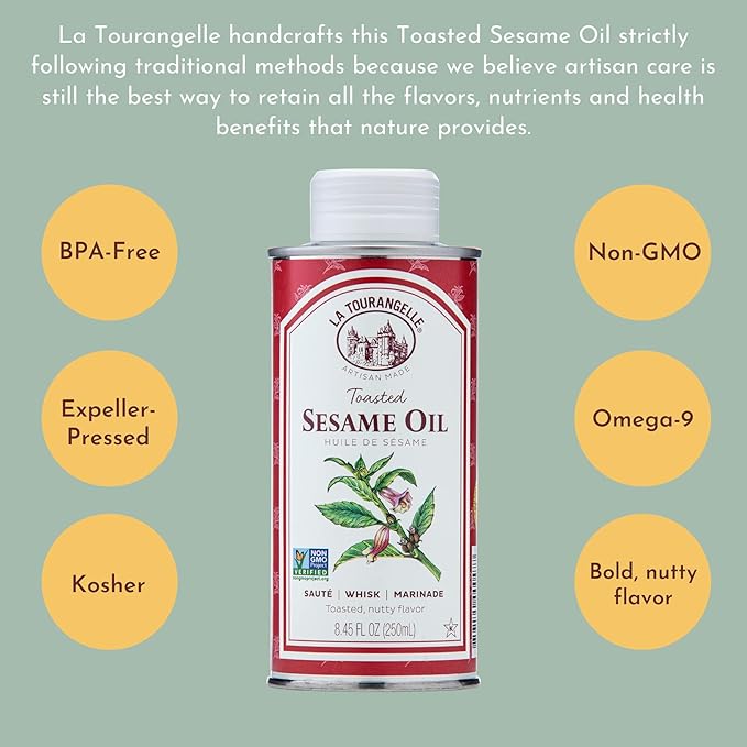 La Tourangelle, Toasted Sesame Oil, Great for Cooking, Add to Noodles, Stir-Fry, Vegetables, Vinaigrettes, and Marinades, 8.45 Fl Oz