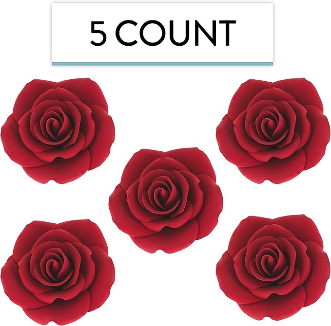 Global Sugar Art Rose Jumbo Sugar Cake Flowers Deep Red, 5 Count by Chef Alan Tetreault