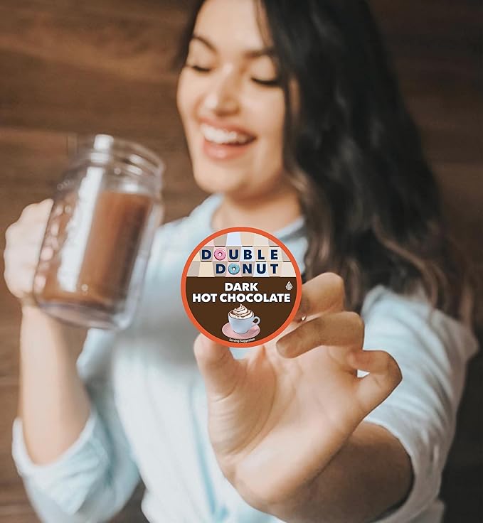 Double Donut Dark Hot Chocolate Pods for Keurig K Cups Brewers, Single Serve Dark Hot Cocoa Pods, 24 Count